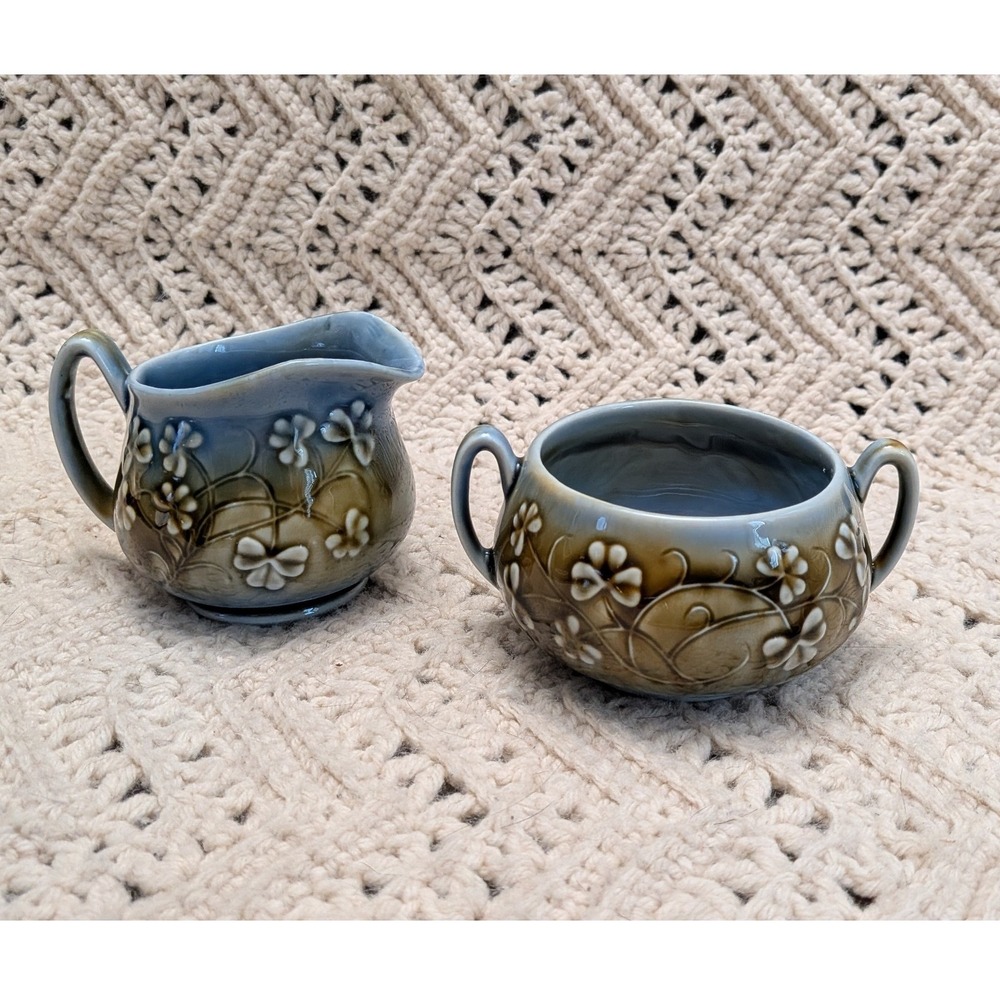 Wade Irish Porcelain James Borsey Cream Sugar Set with Shamrock Floral Relief
